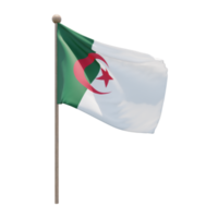 Algeria 3d illustration flag on pole. Wood flagpole png