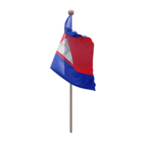 kambodscha 3d-illustration flagge auf der stange. Fahnenmast aus Holz png