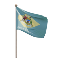 Delaware 3d illustration flag on pole. Wood flagpole png