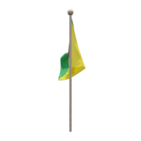 French Guiana 3d illustration flag on pole. Wood flagpole png