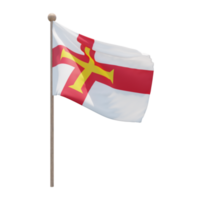 Guernsey 3d illustration flag on pole. Wood flagpole png
