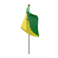 French Guiana 3d illustration flag on pole. Wood flagpole png