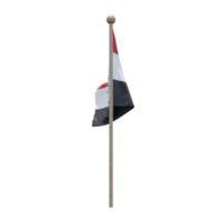 Iraq 3d illustration flag on pole. Wood flagpole png