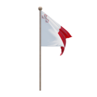 Malta 3d illustration flag on pole. Wood flagpole png