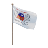 Mayotte 3d illustration flag on pole. Wood flagpole png