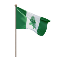 bandera de ilustración 3d de la isla de norfolk en el poste. asta de bandera de madera png