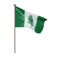 Norfolk Island 3d illustration flag on pole. Wood flagpole png