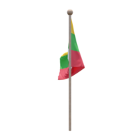 Myanmar 3d illustration flag on pole. Wood flagpole png