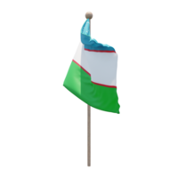 Uzbekistan 3d illustration flag on pole. Wood flagpole png