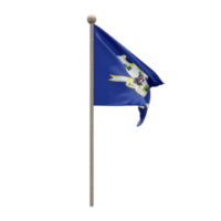 Connecticut 3D-Darstellung Flagge auf der Stange. Fahnenmast aus Holz png