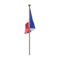 bandera de ilustración 3d de francia en el poste. asta de bandera de madera png
