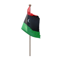 Libya 3d illustration flag on pole. Wood flagpole png