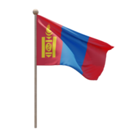 Mongolia 3d illustration flag on pole. Wood flagpole png