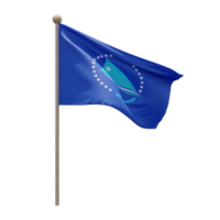 Pacifico Comunità 3d illustrazione bandiera su polo. legna pennone png