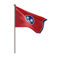 Tennessee 3d illustration flag on pole. Wood flagpole png