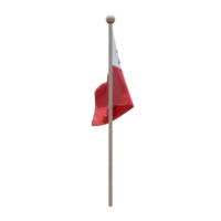 Tonga 3d illustration flag on pole. Wood flagpole png