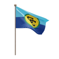 karibische gemeinschaft 3d-illustration flagge auf der stange. Fahnenmast aus Holz png