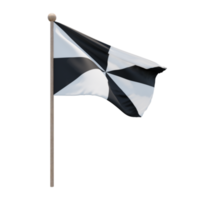 Ceuta 3D-Darstellung Flagge auf der Stange. Fahnenmast aus Holz png