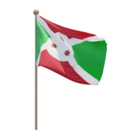 Burundi 3d illustration flag on pole. Wood flagpole png