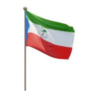 Equatorial Guinea 3d illustration flag on pole. Wood flagpole png