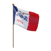 Iowa 3d illustration flag on pole. Wood flagpole png