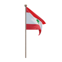 líbano 3d ilustración bandera en el poste. asta de bandera de madera png