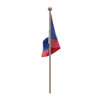 Laos 3d illustration flag on pole. Wood flagpole png