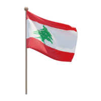 libanon 3d illustration flagga på Pol. trä flaggstång png