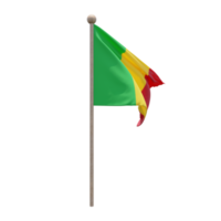 Mali 3d illustration flag on pole. Wood flagpole png