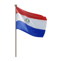 Paraguay 3d illustration flag on pole. Wood flagpole png