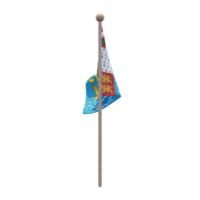 Saint Pierre and Miquelon 3d illustration flag on pole. Wood flagpole png