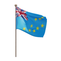 Tuvalu 3d illustration flag on pole. Wood flagpole png