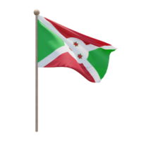 Burundi 3d illustration flag on pole. Wood flagpole png