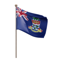 Cayman Islands 3d illustration flag on pole. Wood flagpole png