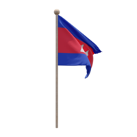 Cambodia 3d illustration flag on pole. Wood flagpole png