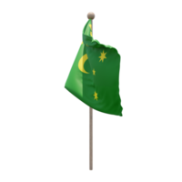 cocos keeling isole 3d illustrazione bandiera su polo. legna pennone png