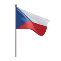 Czech Republic 3d illustration flag on pole. Wood flagpole png