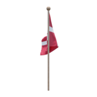 Danmark 3d illustration flagga på Pol. trä flaggstång png