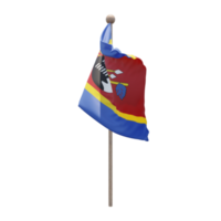 Eswatini 3d illustration flag on pole. Wood flagpole png