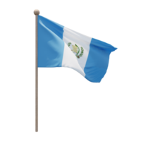 Guatemala 3d illustration flag on pole. Wood flagpole png