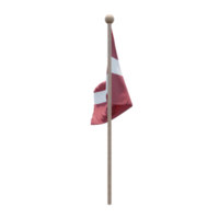 Latvia 3d illustration flag on pole. Wood flagpole png