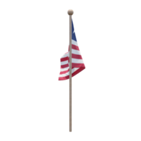liberia 3d ilustración bandera en el poste. asta de bandera de madera png
