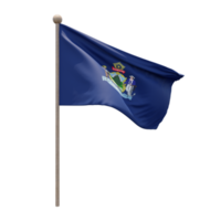 Maine 3D-Darstellung Flagge auf der Stange. Fahnenmast aus Holz png