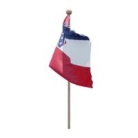 Mississippi 3d illustration flag on pole. Wood flagpole png