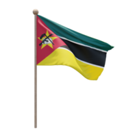 Mozambique 3d illustratie vlag Aan pool. hout vlaggenmast png