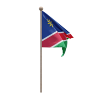 Namibia 3d illustration flag on pole. Wood flagpole png