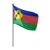 bandera de ilustración 3d de nueva caledonia en el poste. asta de bandera de madera png