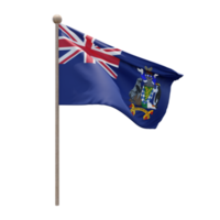 South Georgia und die South Sandwich Islands 3D-Darstellung Flagge auf der Stange. Fahnenmast aus Holz png
