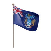 Tristan da Cunha 3d illustration flag on pole. Wood flagpole png