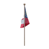 US Georgia 3d illustration flag on pole. Wood flagpole png